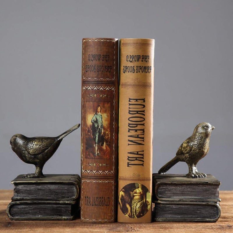 SHTWX Home Decorative Birds & Books Vintage Design Resin Bookshelf Bookends,Paper Weights, Book Ends,Bookend Supports, Book Stoppers, Set of 2 - Image 1